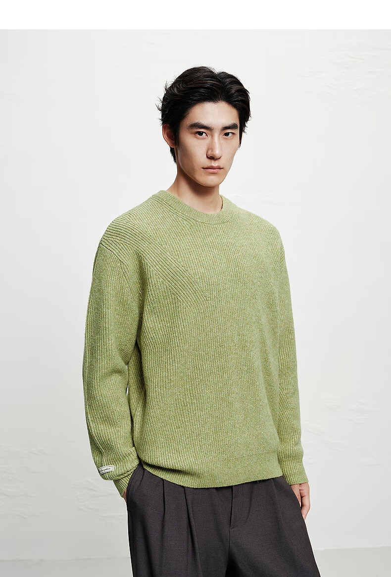 Peacebird Mens Casual Crew Neck Solid Color Brushed Yarn Loose Sweater Moss Green First Batch 2XL 14