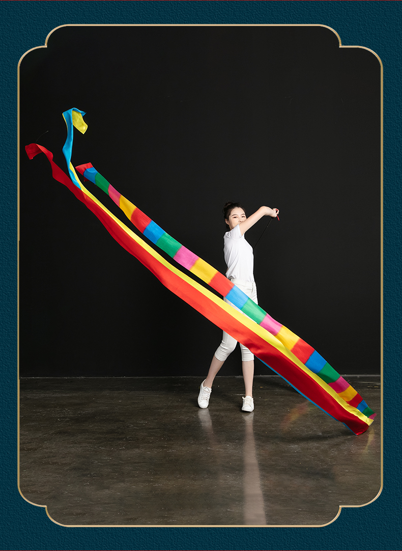 彩带跳舞彩带舞彩带中老年健身舞蹈手甩彩带条广场跳舞一杆多带伸缩杆