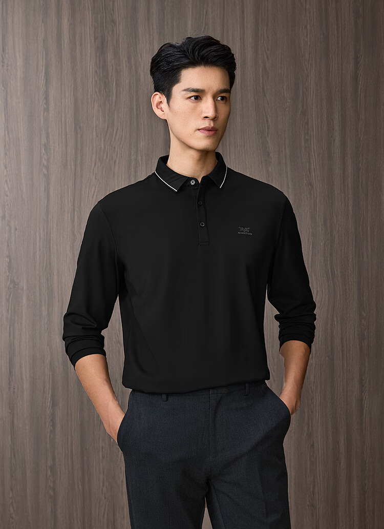 HLAHLA Men's Long Sleeve Polo Shirt Fashionable Collar Comfortable Autumn Long Sleeve 1