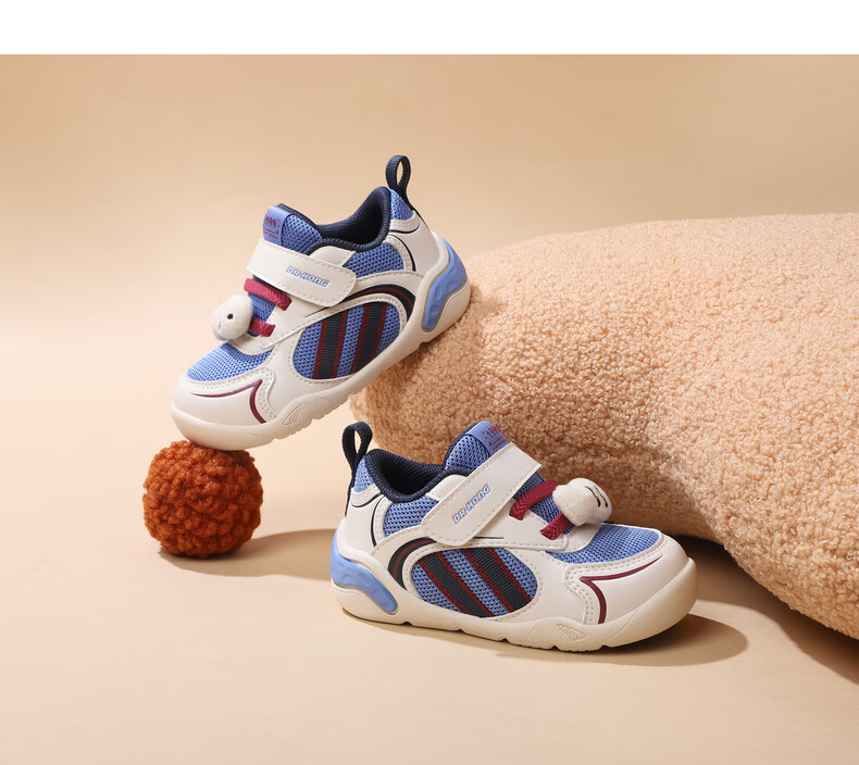 Dr. Kong Winter Soft Sole Lightweight Breathable Baby Toddler Shoes for Boys and Girls, Beige/Blue, Size 19 4
