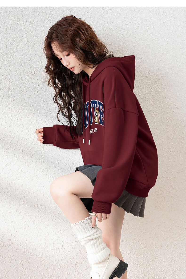 TonLion 2025 Autumn Winter Women's Knitted Hoodie with Front Chest English Bear Sweatshirt 12