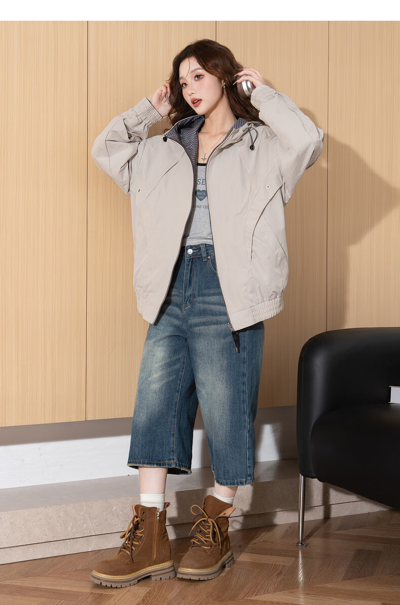 TonLion 2026 Spring Women's Hooded Short Plaid Reversible Casual Fashion Jacket Green S 8