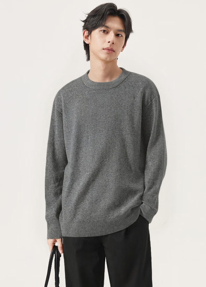 Gxg.jeans Men's Multicolor Ribbed Texture Basic Crew Neck Knit Sweater Winter 2025 New Black 185/XXL 6