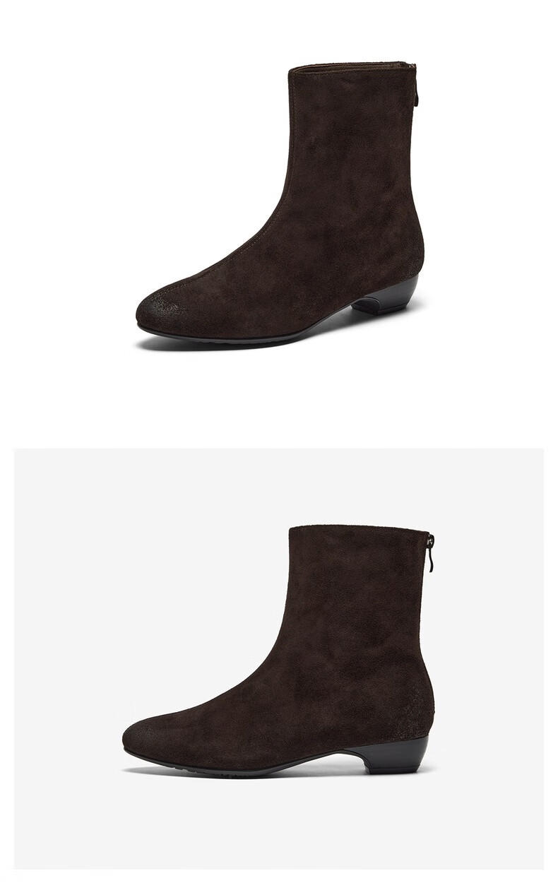 Bata Slim Boots Women 2025 Winter Cow Split Leather Commuter Fashion Boots 66061DZ5 Dark Coffee Size 36 5
