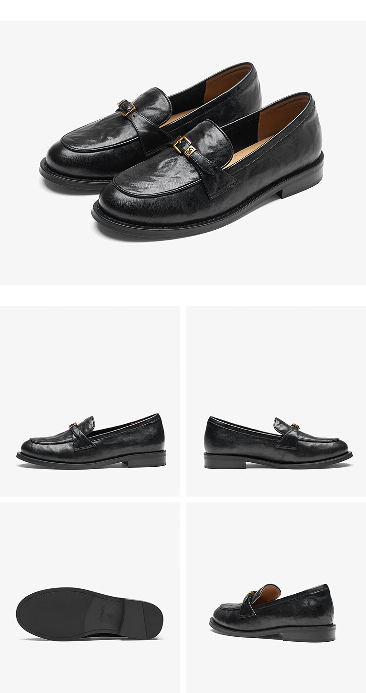 Le Saunda 2026 Spring Summer Genuine Leather Vintage Black Versatile Commuter Loafers for Women 21103 Mocha Brown BRK40 4