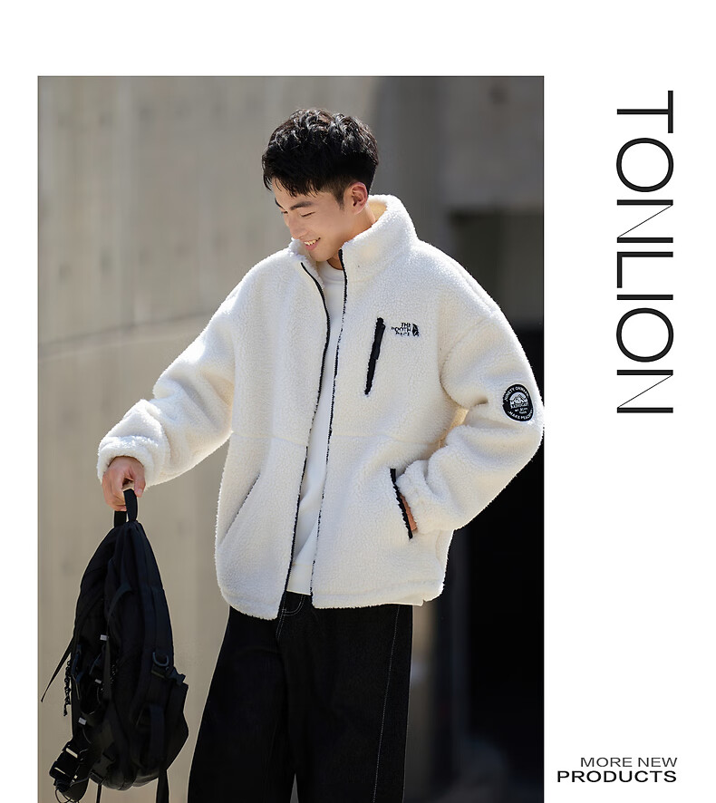 TonLion 2025 Winter Men's Stand Collar Multi-Label Faux Shearling Jacket 3