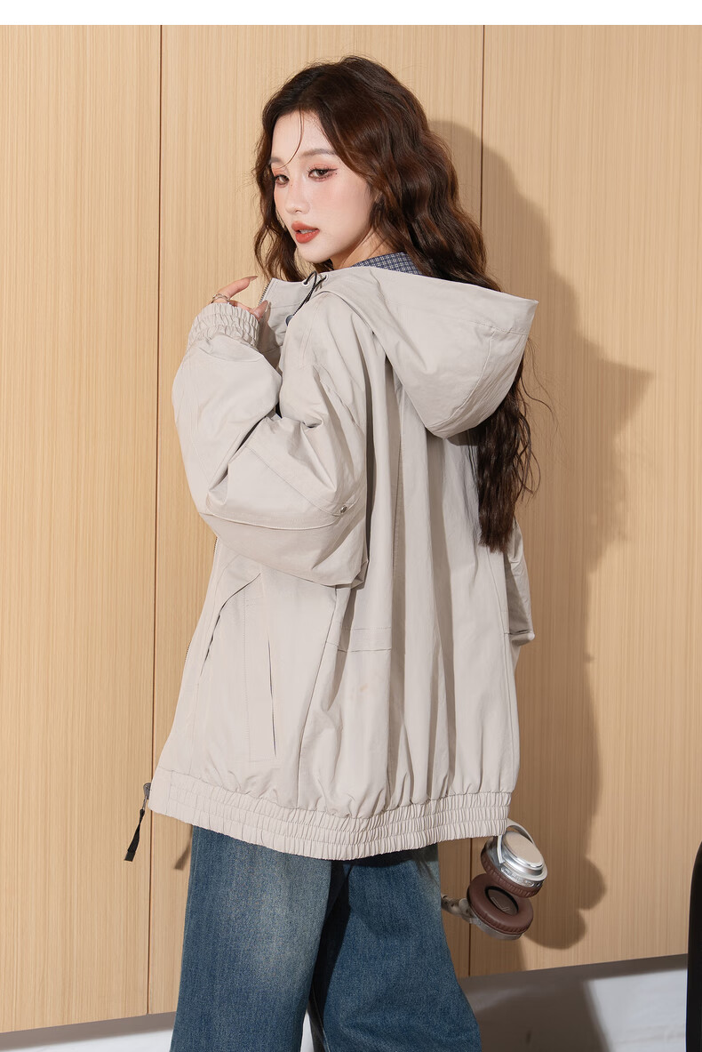 TonLion 2026 Spring Women's Hooded Short Plaid Reversible Casual Fashion Jacket Green S 12