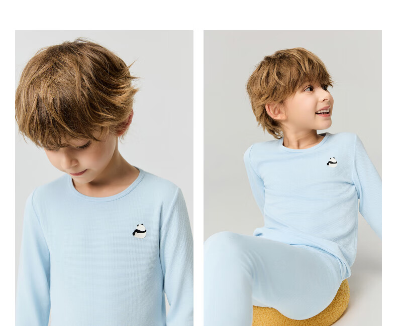 AIMER KIDS Mid-Warm Antibacterial Milk Leather Boys Thermal Underwear Pants Sky Blue 160 [-5~5℃] 6