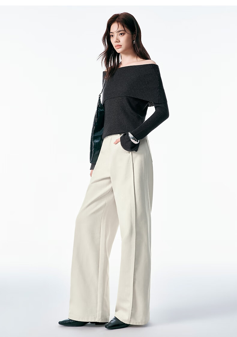 Peacebird Women's High-Waist Wide-Leg Spring Loose Slimming Banana Curved Denim Jeans Off-White M 25