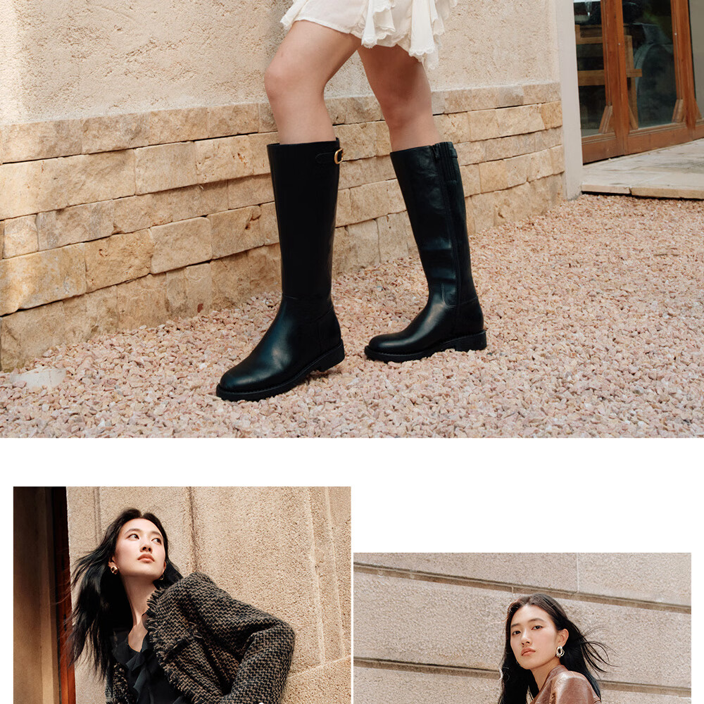 TATA Celebrity Model Supermodel Boots Knight Boots Large Calf Slimming Long Boots Black (Single Lining) Size 37 3