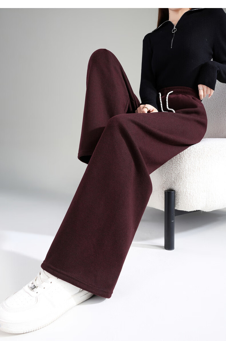 TonLion 2025 Winter New Casual Women's Elastic Waist Fleece Lined Stylish Versatile Autumn Winter Lazy Style Pants 17