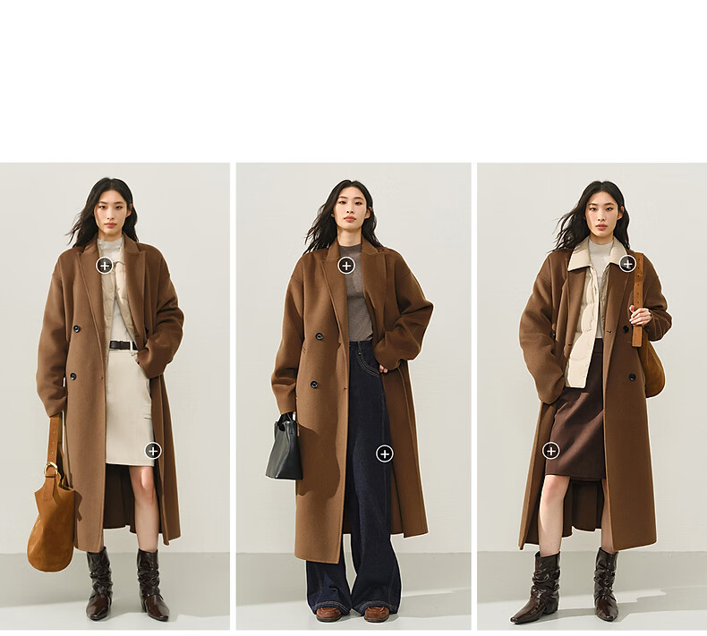 Peacebird Women's Woolen Coat Zhenrong Series Bathrobe Style 2.0 Double-Sided Woolen Jacket D Brown S 3