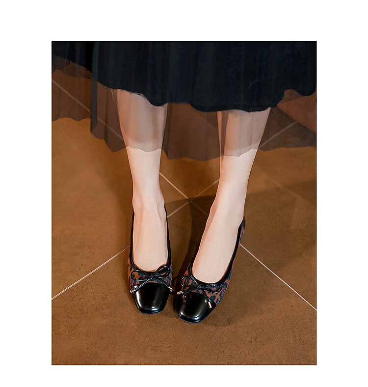 Le Saunda 2026 Spring New Fashion Bowknot Commuting Square Toe Flats Women 7M16208 Forest Leopard Brown LEF39 2