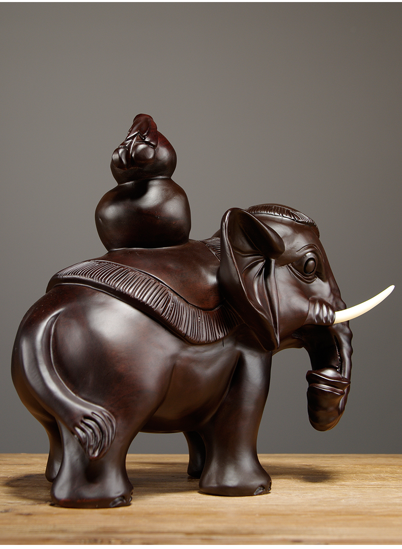 木雕刻大象摆件实木质一对象家居客厅玄关寓意装饰红木工艺品 精雕象