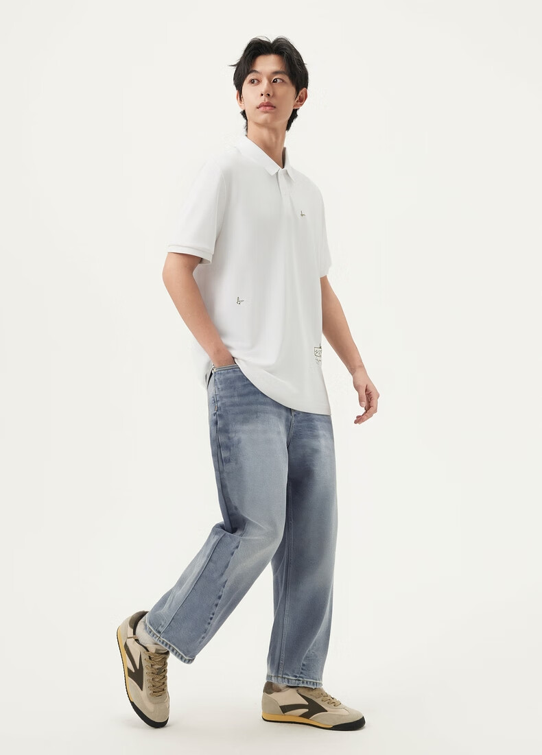 Gxgjeans Men's Embroidered Casual Fashion Polo Shirt with Turn-down Collar Short Sleeve 25 Summer New White 180/XL 11
