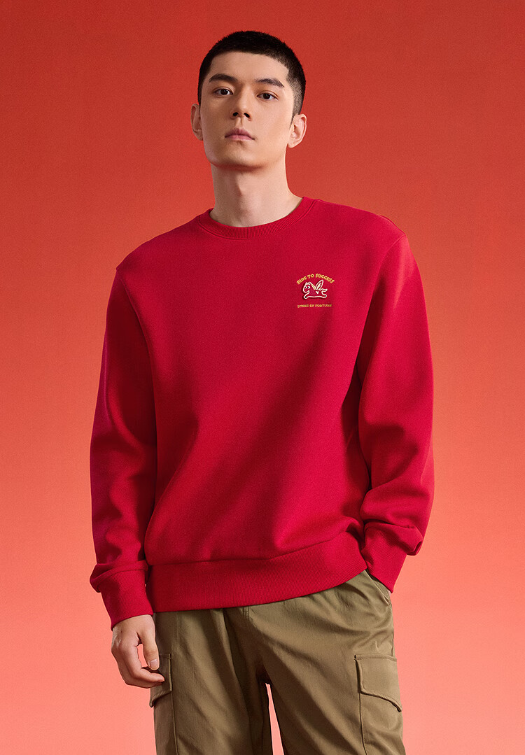 HLAHLA Men's Spring Sweatshirt 26 Year of the Horse New Year Series Crew Neck Appliqué Embroidery Long Sleeve 3