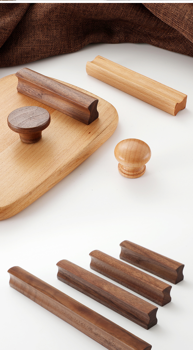 柜门木拉手抽屉橱柜实木原木色木质现代简约北欧日式衣柜长条把手