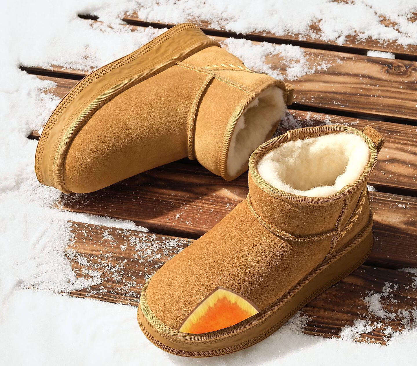 TATA Plush Snow Boots Winter Cotton Boots Thick Sole Snow Boots Apricot Gray (Fur Lining) Size 38 3