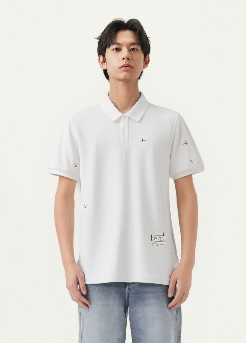 Gxgjeans Men's Embroidered Casual Fashion Polo Shirt with Turn-down Collar Short Sleeve 25 Summer New White 180/XL 10