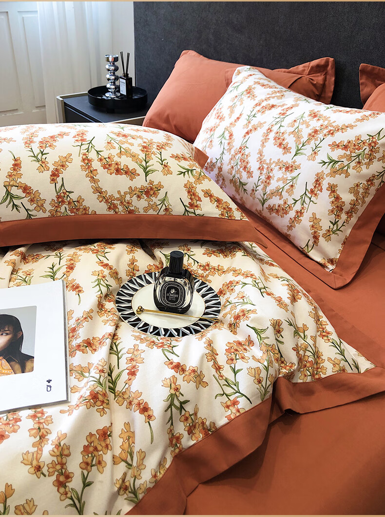 紫罗兰家纺 秋冬高端美式80支全棉长绒棉加厚磨毛四件套纯棉被套保暖