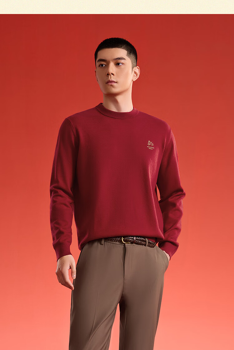 HLAHLA Men's Knitted Sweater 25 Year of the Horse New Year Series Crew Neck Printed Sweater Autumn 3