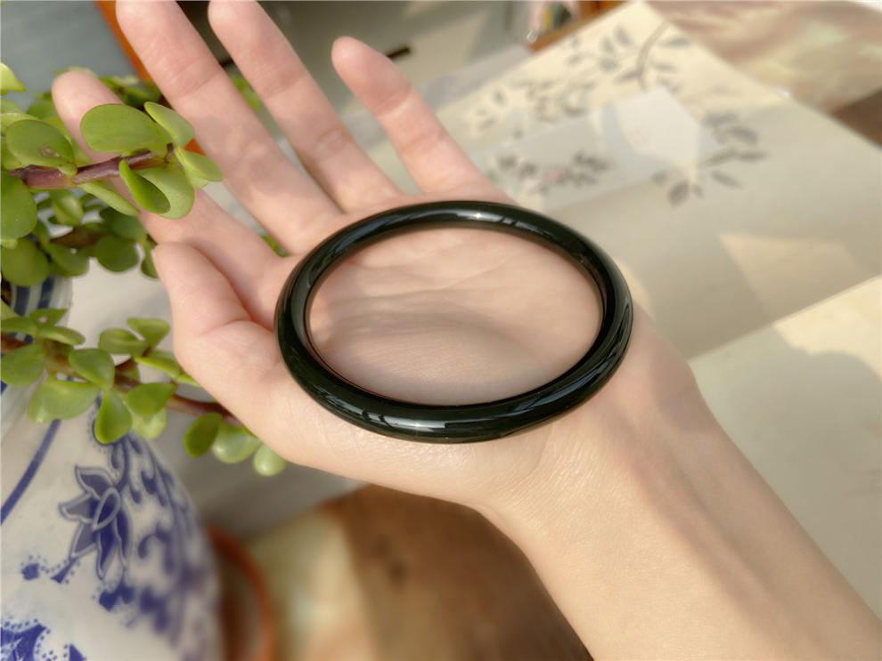 老品牌·凤祥同款和田玉墨玉手镯 黑青玉手镯窄条文艺精品细料 内径59