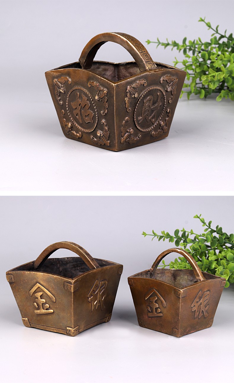 铜斗摆件日进斗金工艺品仿古聚宝盆家居店铺摆设开业礼品 金银满斗款