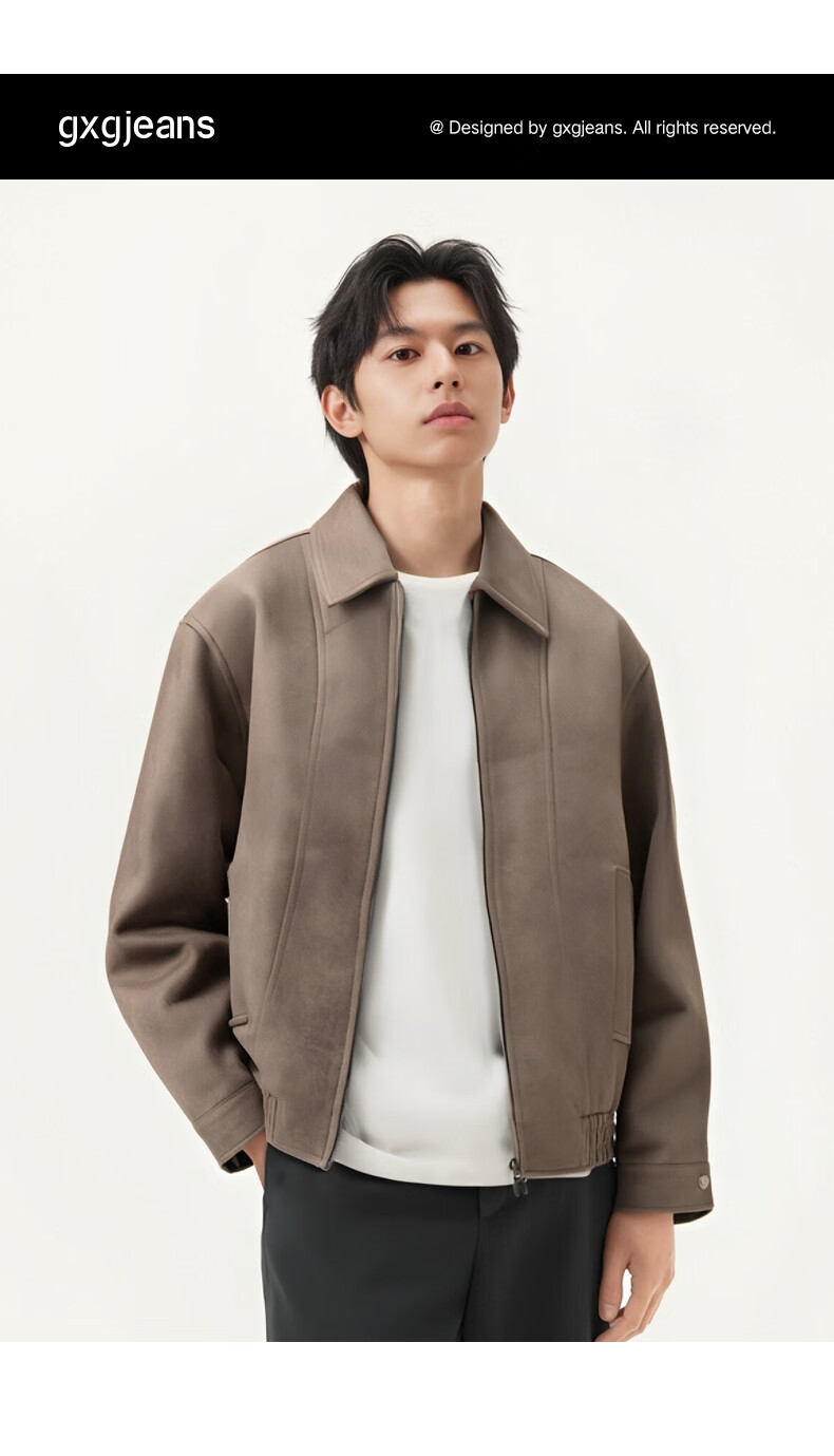 Gxgjeans Men's Multicolor Suede-Like Fashion Loose Lapel Jacket Coat Spring 2025 New Light Brown 180/XL 1