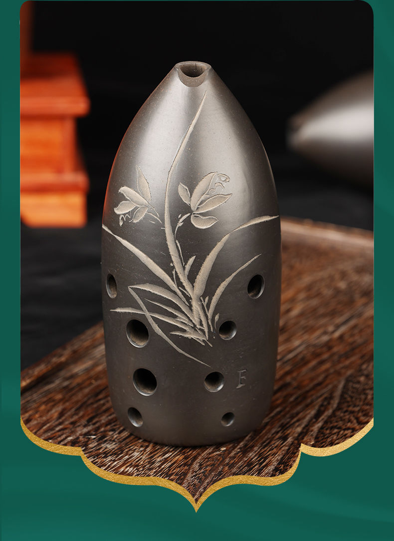 10孔十孔黑陶埙演奏考级双腔笔筒初学古埙g调f调乐器 一生所爱 f调