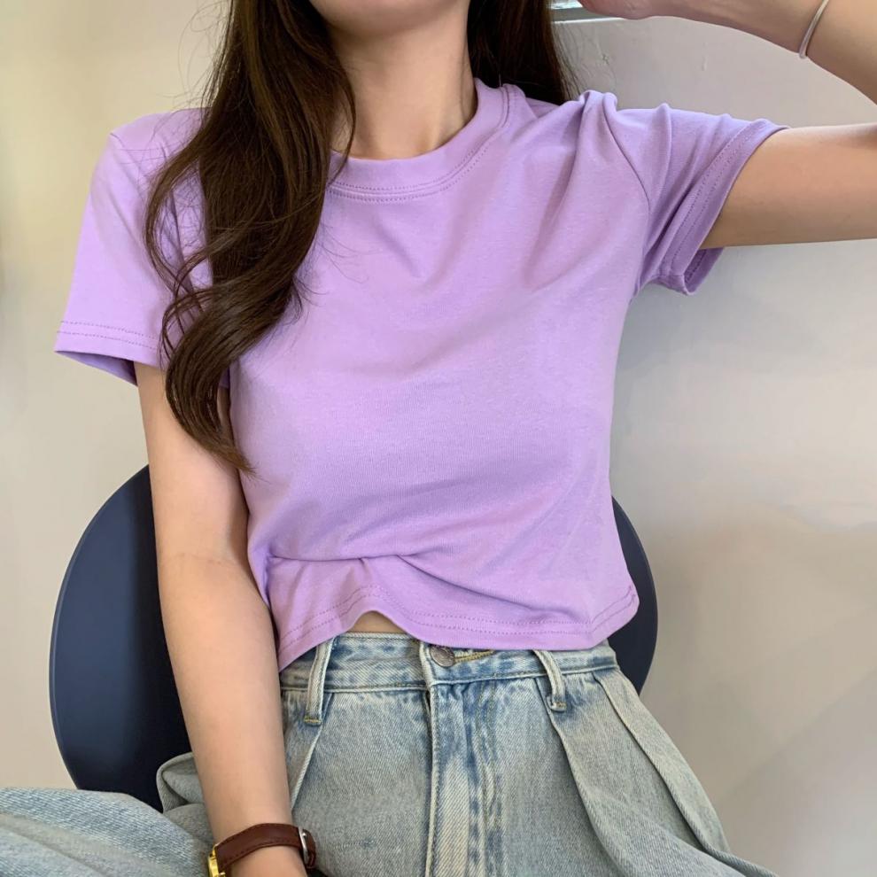 修身t恤女短款上衣女显瘦打底衫韩版夏季内搭短袖网红t恤ins超火枚