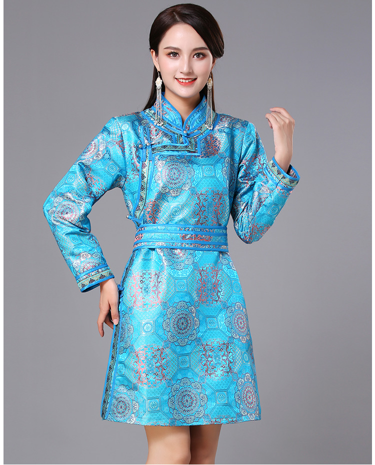 蒙古族服装女装春秋中长传统蒙古袍连衣裙日常生活装民族风舞蹈演出服