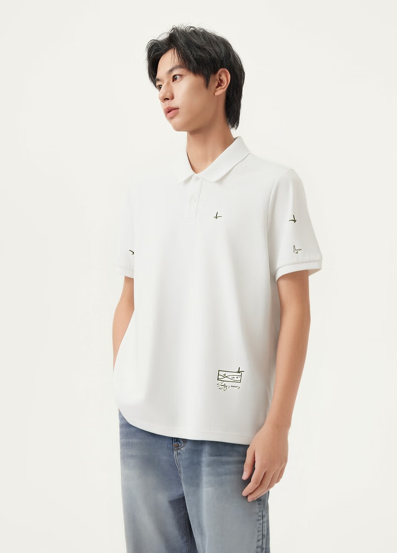 Gxgjeans Men's Embroidered Casual Fashion Polo Shirt with Turn-down Collar Short Sleeve 25 Summer New White 180/XL 9