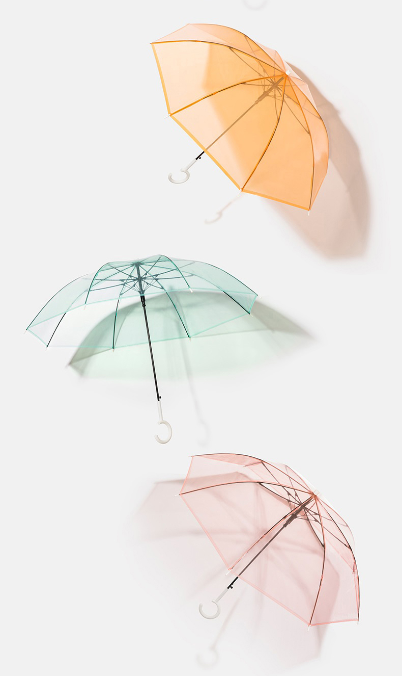 焦下官网透明长直柄大号雨伞女少女心焦下雨伞小清新画册橘