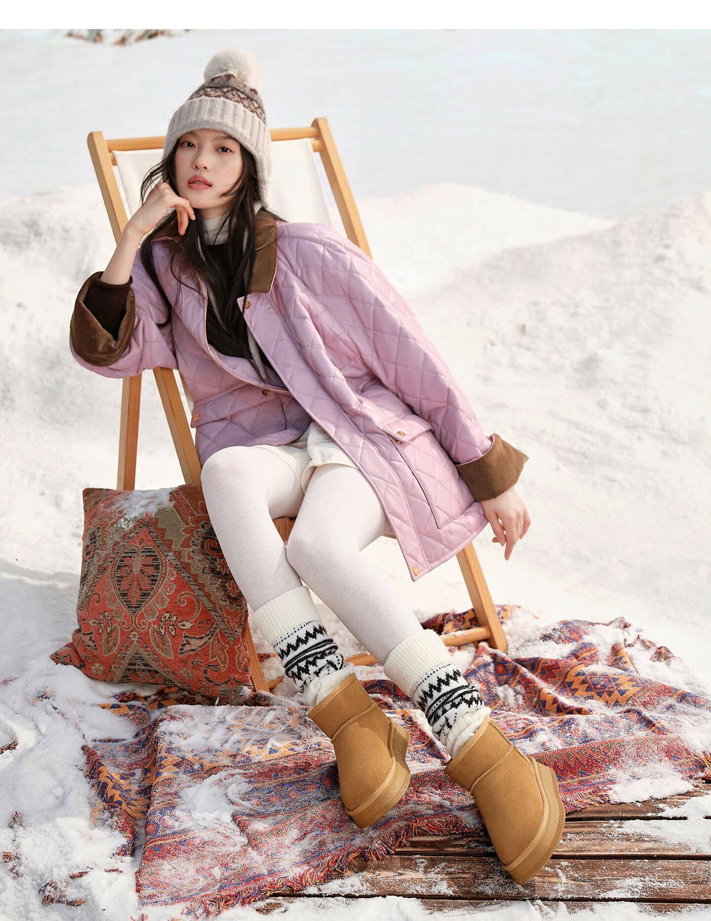 TATA Plush Snow Boots Winter Cotton Boots Thick Sole Snow Boots Apricot Gray (Fur Lining) Size 38 6