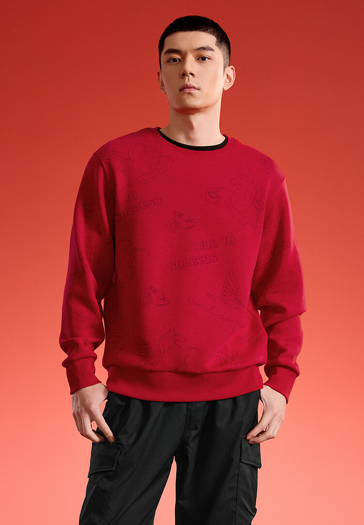 HLA Sweatshirt Spring 26 Year of the Horse New Year Series Five Mingzhi Red Long Sleeve Men [Same Style as Cross Night] 2