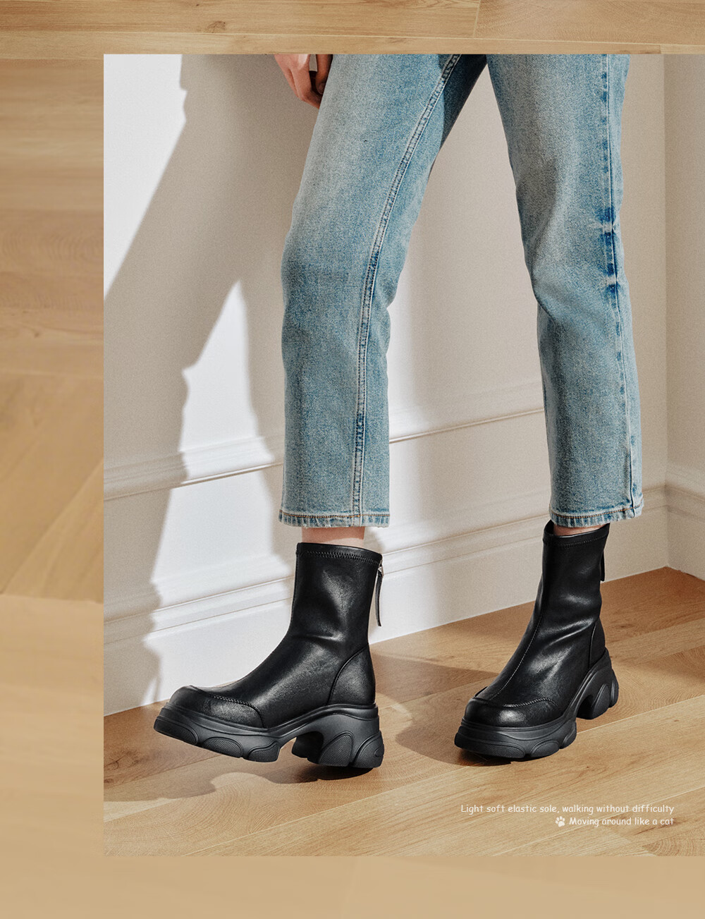 TATA TATA Meow Claw Boots 2025 Autumn Winter Versatile Fashion Women's Ankle Boots New Elastic Boots Black 37 7