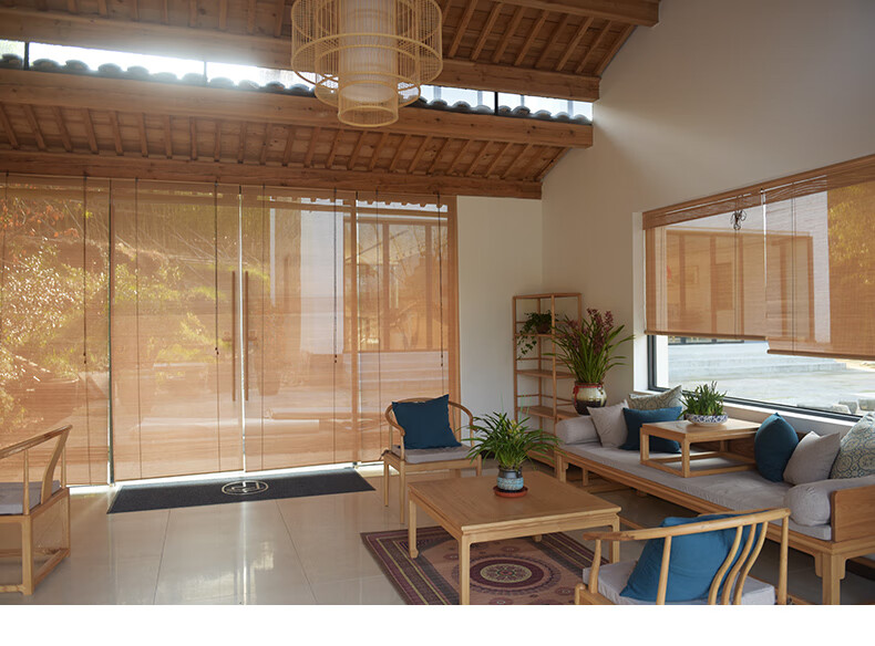 茶室竹帘卷帘竹帘窗帘卷帘子隔断百叶遮光防晒热升降中式复古禅意阳台