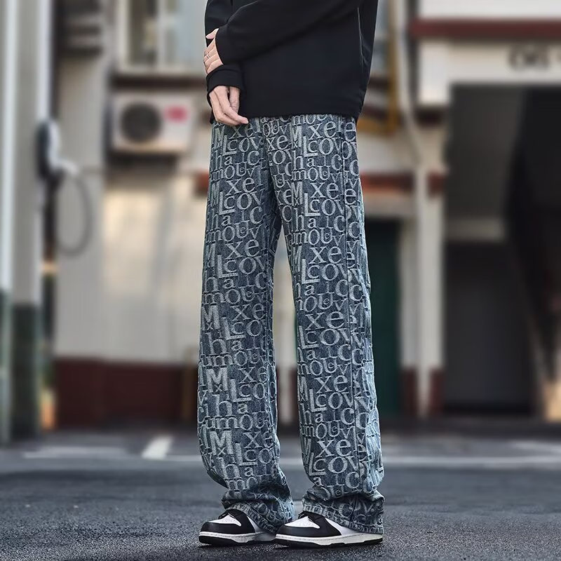 Amerikai stílusú retro férfi farmer jacquard abc mintával_voghion.com