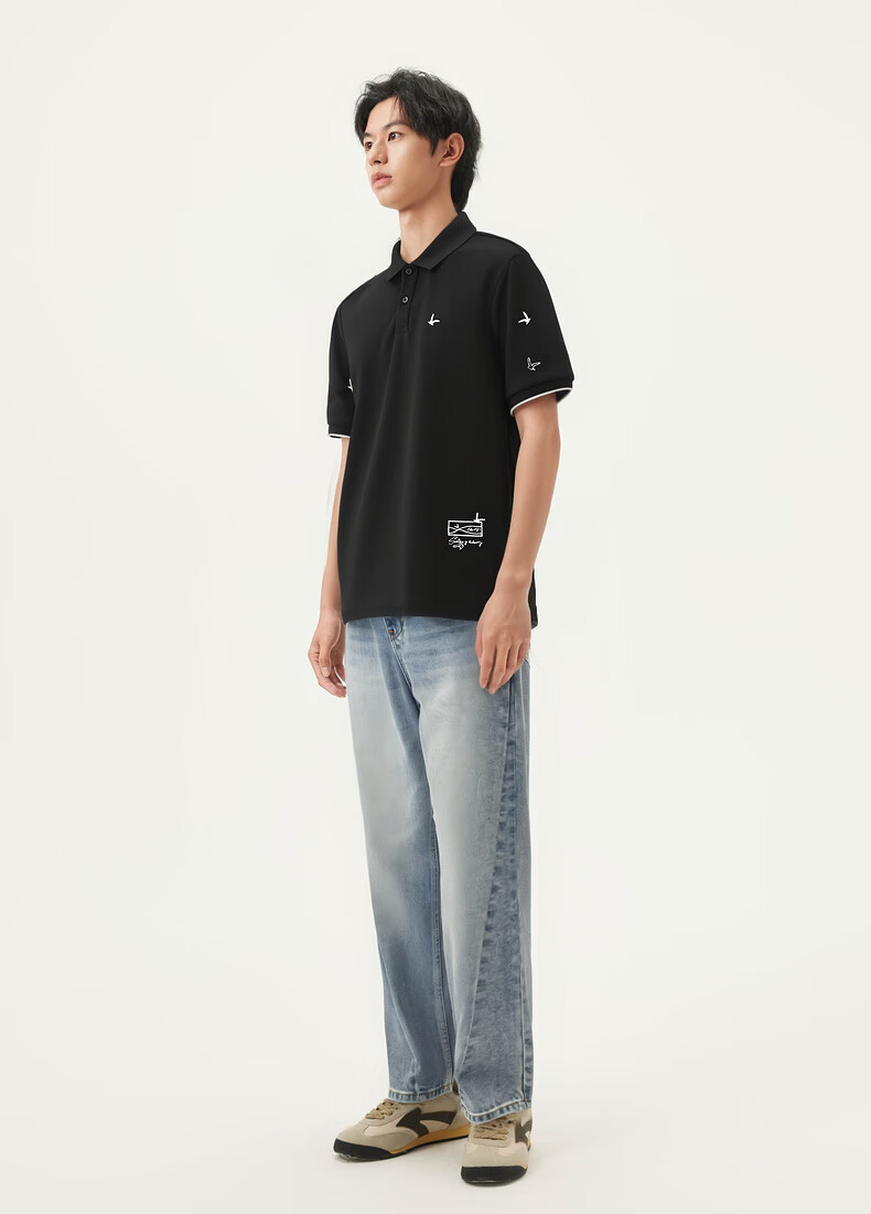 Gxgjeans Men's Embroidered Casual Fashion Polo Shirt with Turn-down Collar Short Sleeve 25 Summer New White 180/XL 8