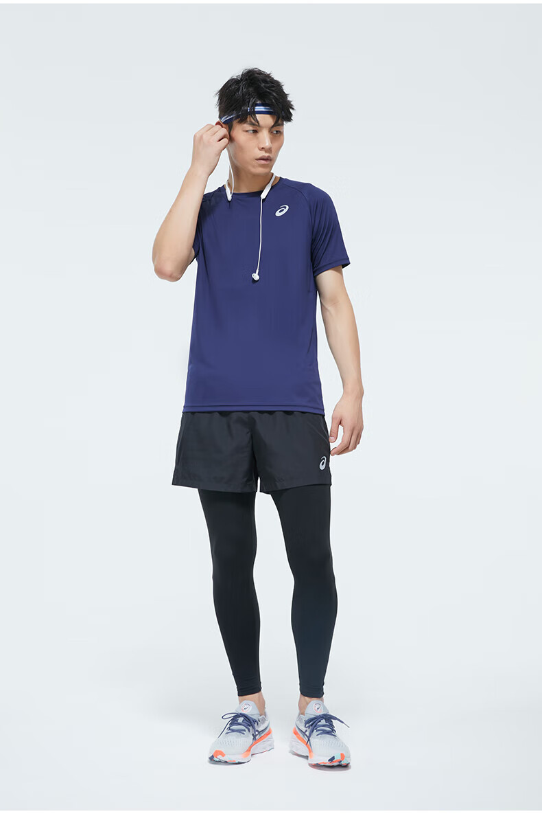亚瑟士asics男子圆领透气t恤男式跑步短袖t恤黑色l