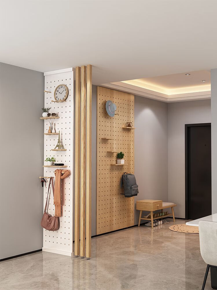 北欧实木洞洞板隔断木条木质玻璃原木屏风入户玄关客厅置物 洞洞板