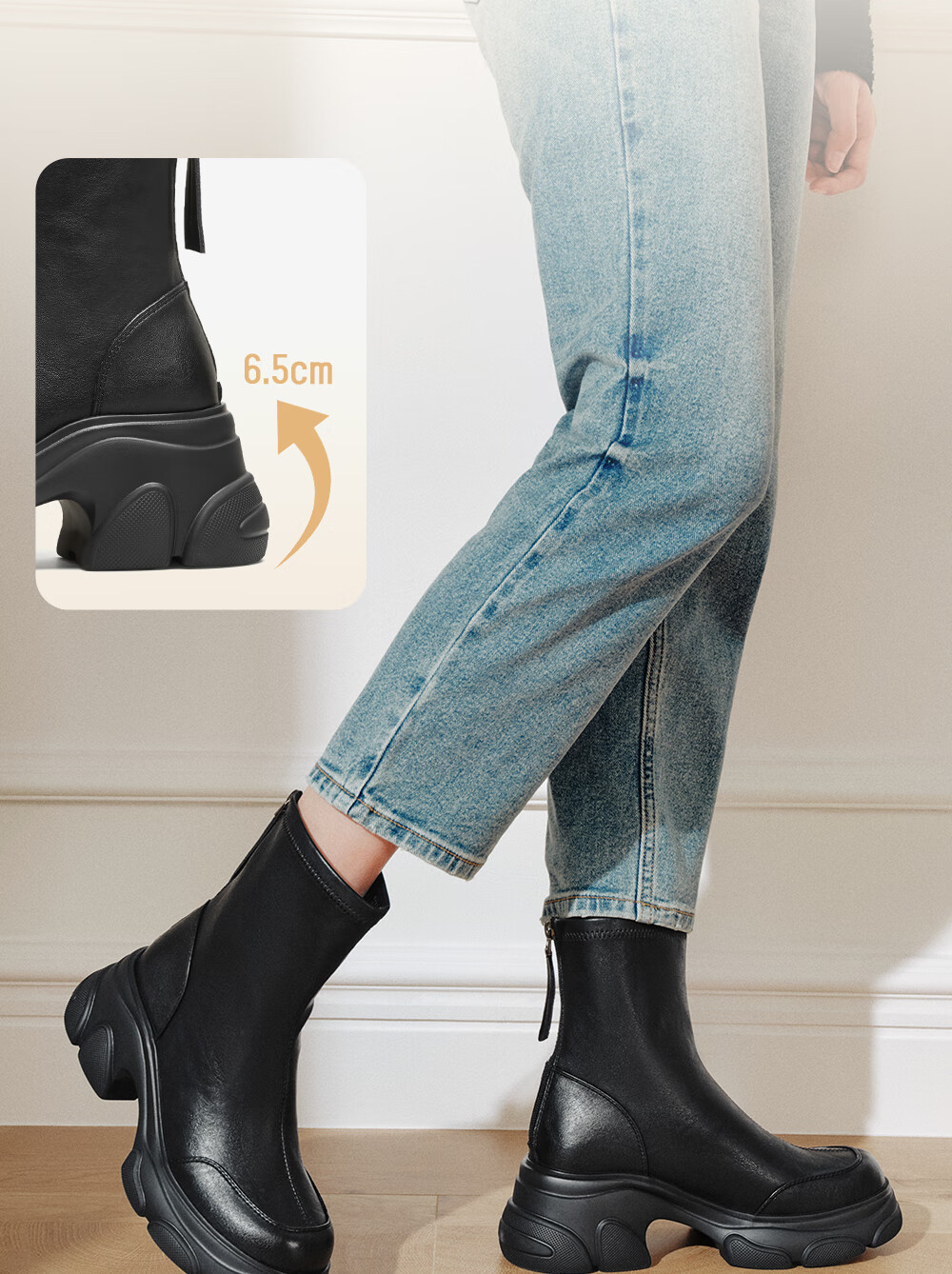 TATA TATA Meow Claw Boots 2025 Autumn Winter Versatile Fashion Women's Ankle Boots New Elastic Boots Black 37 3