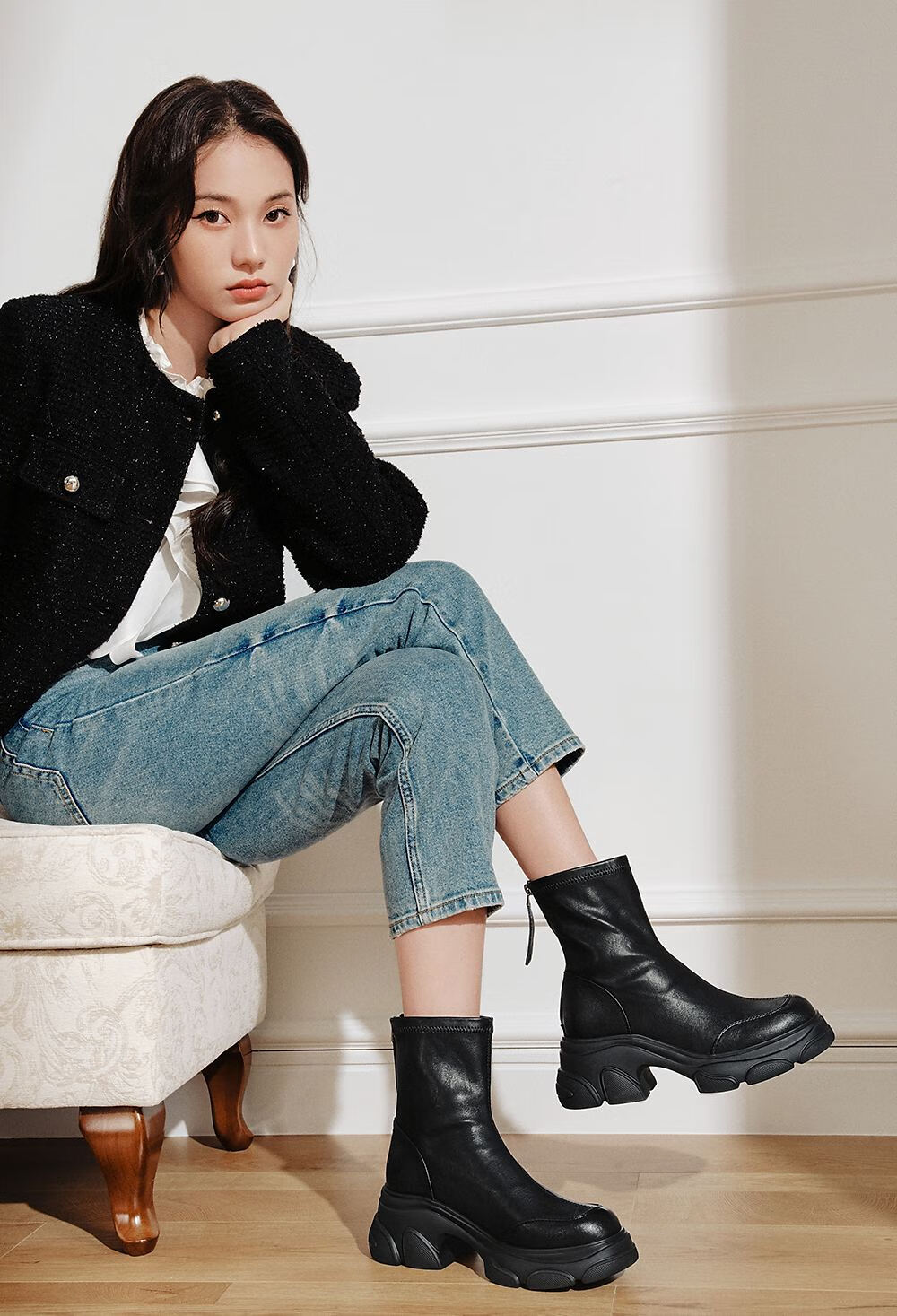 TATA TATA Meow Claw Boots 2025 Autumn Winter Versatile Fashion Women's Ankle Boots New Elastic Boots Black 37 6