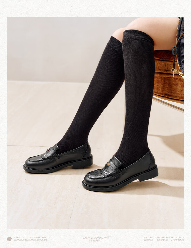 SENDA Women's Loafers 2026 Spring New Cowhide Elegant Workplace Casual Flats 4XT28AM6 Black Size 36 4