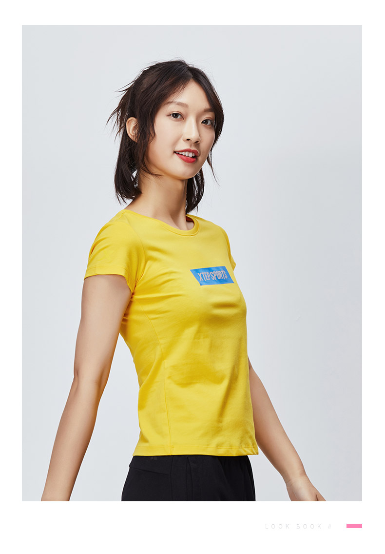 特步女装t恤女圆领宽松半袖休闲运动短袖体恤上衣女dx 桔红 2xl