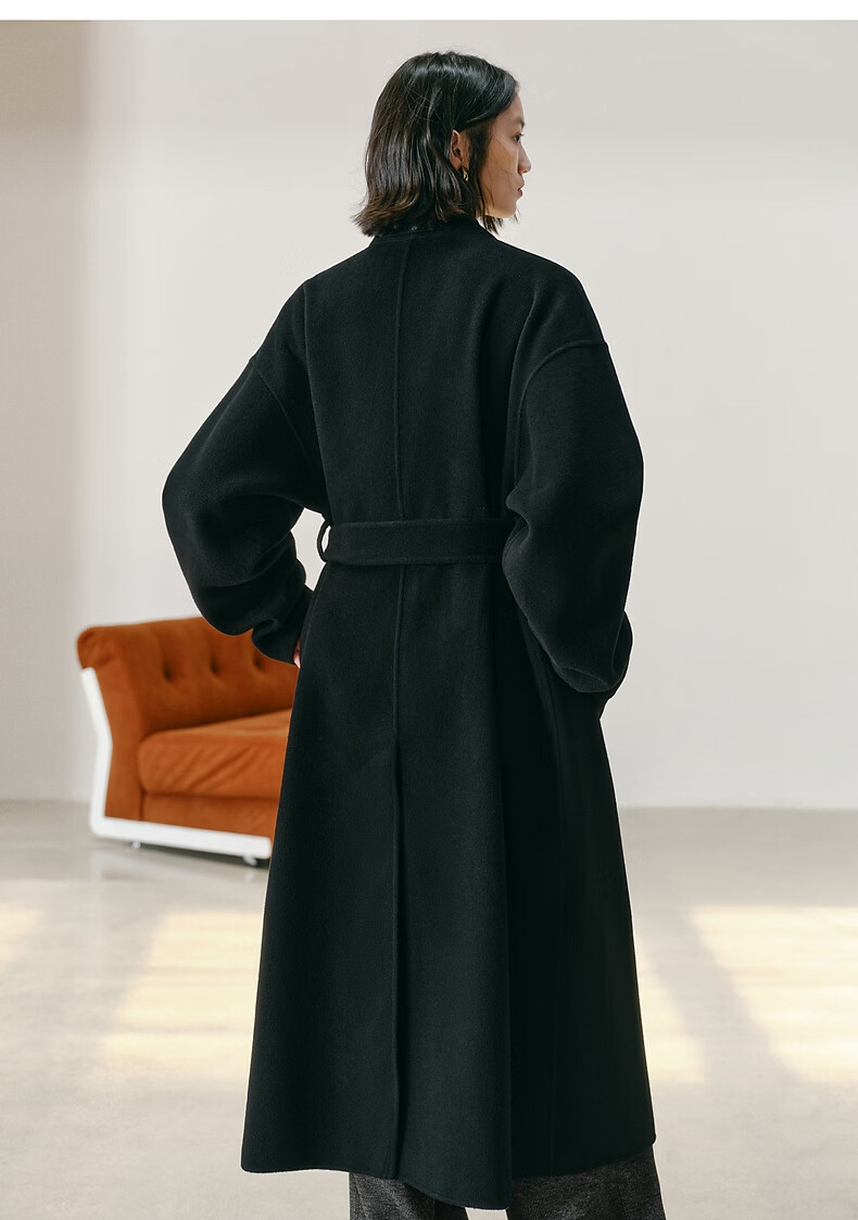 Peacebird Women's Woolen Coat Zhenrong Series Bathrobe Style 2.0 Double-Sided Woolen Jacket D Brown S 12