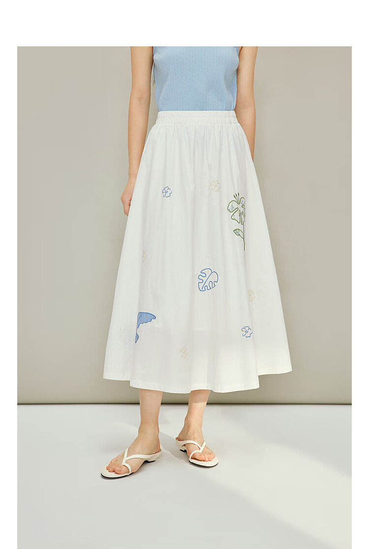 INMAN [Li Landi Same Style] 100% Cotton Heavy Embroidery A-Line Skirt Summer 2026 Women's New Pearl White L 4