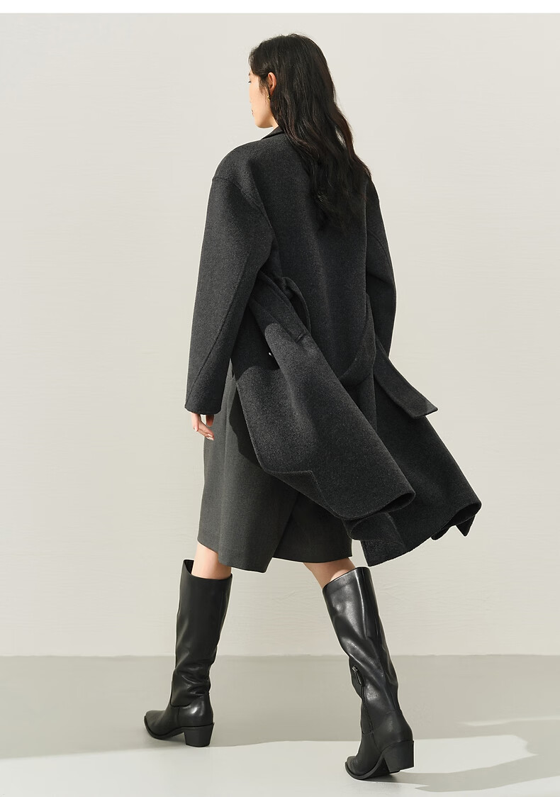 Peacebird Women's Woolen Coat Zhenrong Series 2.0 Oversized Double-Faced Wool Jacket Black Six-Button S 19
