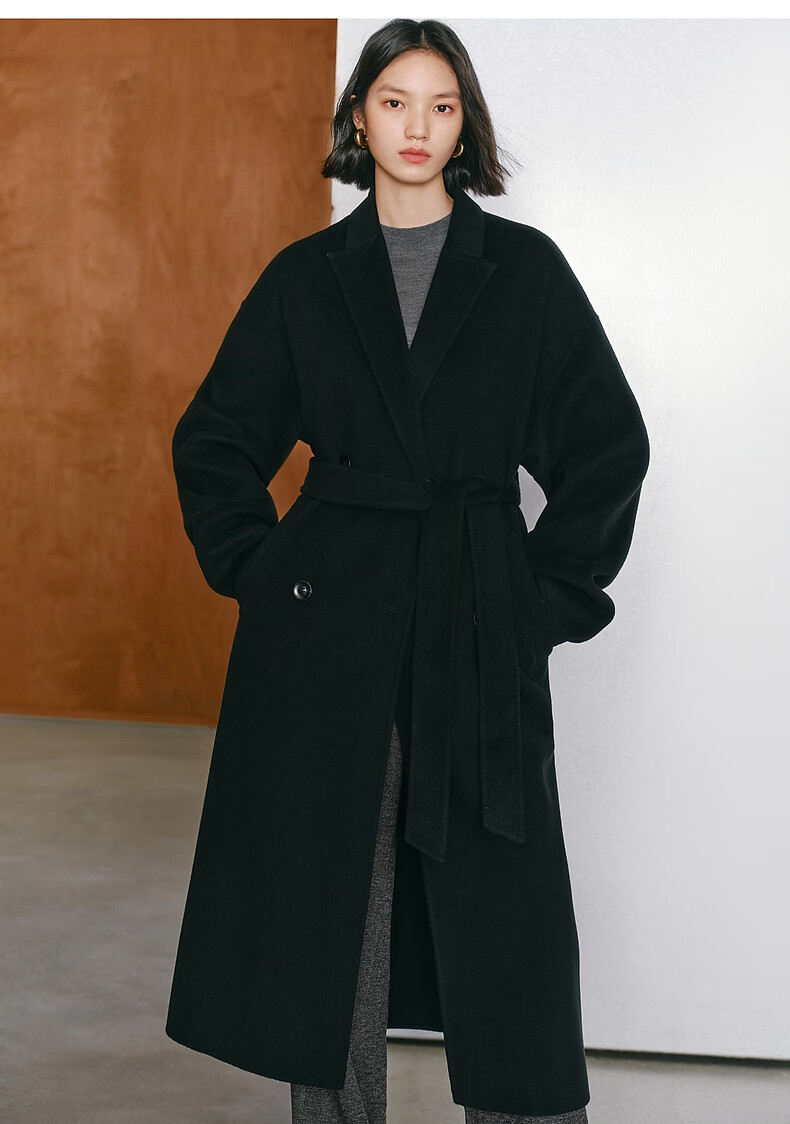 Peacebird Women's Woolen Coat Zhenrong Series Bathrobe Style 2.0 Double-Sided Woolen Jacket D Brown S 13