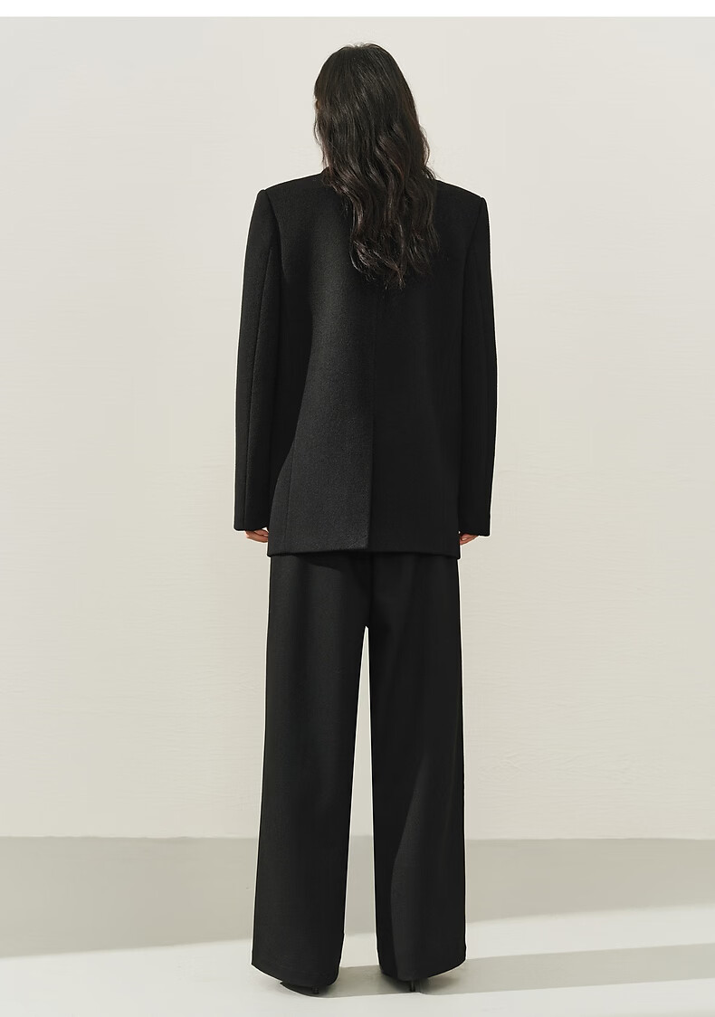 Peacebird Women's Woolen Coat Zhenmao Series Fashionable Elegant Workplace Black Long XS 12